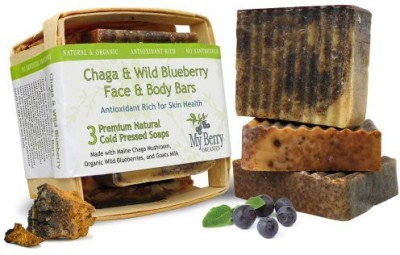 

My Berry Organics Maine Soap (3) Face & Body Bars Unique Gift Natural Soaps With Maine Chaga Mushroom Organic Wild Blueberries and Organic Goat's Milk(250 g)