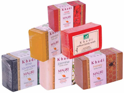 

Khadi Mauri Lime-Lavender Jasmine Honey Sandal Saffron Rose Soaps - Combo Pack of 6 - Premium Handcafted Herbal(750 g, Pack of 6)
