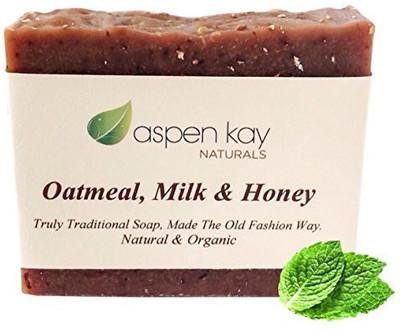 

Aspen Kay Naturals Oatmeal Soap Bar. With Organic Raw Honey Goats Milk & Organic Shea Butter Can Be Used as a Face Soap or All Over Body Soap. For Men Women & Teens. Gentle Exfoliating Soap For All Skin Types. GMO Free Preservative Free. Each Bar Is Handm