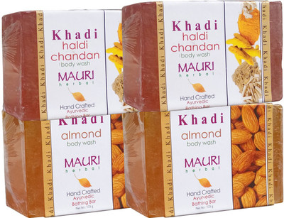 

Khadi Mauri Almond & Haldi Chandan Soaps Twin Pack of 4 Herbal Ayurvedic Natural(500 g, Pack of 4)