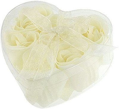 

Rosallini 6 Pcs Bathing Shower Off White Rose Flower Bath Soap Petals w Heart Shaped Box(10 g)