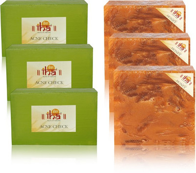 

IHA Ayurvedic Acne Check Neem & Honey Soap Triple Pack of 6 Herbal Natural(675 g, Pack of 6)