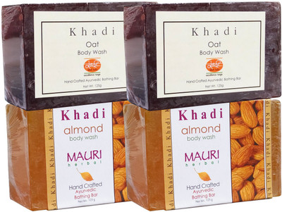 

Khadi Mauri Almond & Oat Soaps Twin Pack of 4 Herbal Ayurvedic Natural(500 g, Pack of 4)