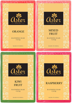 

Aster Luxury Fruit Premium Bathing Bar - Combo Pack Of 4 (Mixed Fruit Kiwi Raspberry Orange)(500 g, Pack of 4)