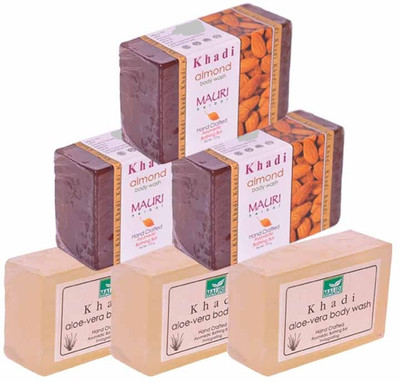 

Khadi Mauri Aloe-Vera & Almond Triple Pack Soaps - Combo Pack of 6 - Premium Handcafted Herbal(750 g, Pack of 6)