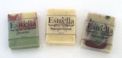 

Estrella Handmade Natural Vegan Soap 3 Bars Sweet Mint, Rosemary Mint, Peppermint Oatmeal(99.19 g, Pack of 3)