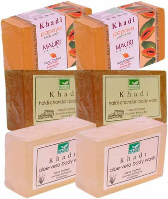 

Khadi Mauri Papaya, Haldi-Chandan & Aloe-Vera Double Pack Soaps - Combo Pack of 6 - Premium Handcafted Herbal(750 g, Pack of 6)