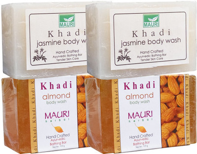 

Khadi Mauri Almond & Jasmine Soaps Twin Pack of 4 Herbal Ayurvedic Natural(500 g, Pack of 4)