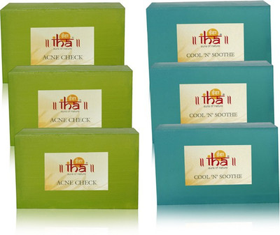 

IHA Ayurvedic Acne Check Neem & Cool N Soothe Soap Triple Pack of 6 Herbal Natural(600 g, Pack of 6)