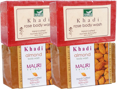 

Khadi Mauri Almond & Rose Soaps Twin Pack of 4 Herbal Ayurvedic Natural(500 g, Pack of 4)