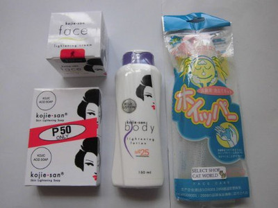kojie-san Select Shop CatWorld Original Package Whitening Lotion + Soap 65g + Face Cream with Beating Net Select Shop Cat World Original Value 4 Set(65 g, Pack of 4)