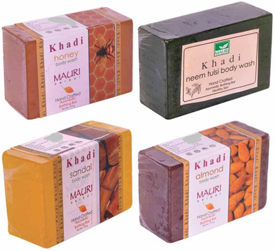 

Khadi Mauri Honey Neem-Tulsi Sandal Almond Soaps - Combo Pack of 4 - Premium Handcafted Herbal(500 g, Pack of 4)