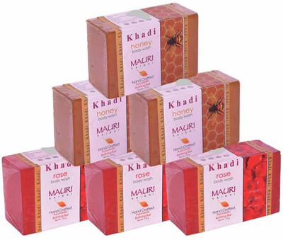 

Khadi Mauri Rose & Honey Triple Pack Soaps - Combo Pack of 6 - Premium Handcafted Herbal(750 g, Pack of 6)