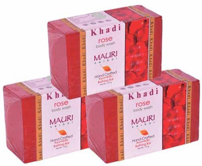 

Khadi Mauri Rose Soap - Pack of 3 - Premium Handcafted Herbal(375 g, Pack of 3)