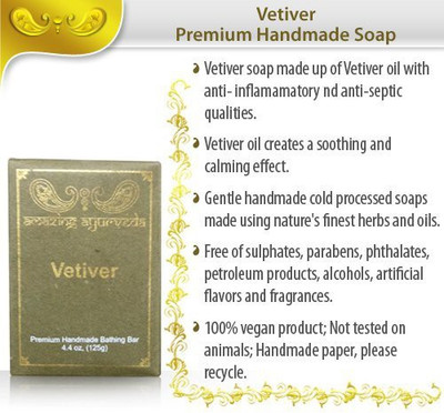

Amazing Ayurveda Premium Handmade Soap- Gentle Handmade 100% Cold Pressed Soap Made Using Nature's Finest Herbs And Oils- No Synthetic Preservatives Colors or Fragrances. Vetiver(125 g)