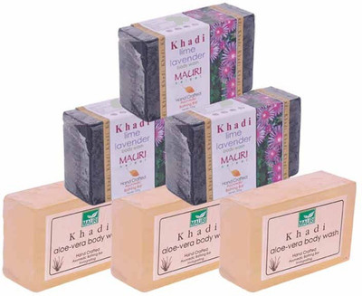 

Khadi Mauri Aloe-Vera & Lime-Lavender Triple Pack Soaps - Combo Pack of 6 - Premium Handcafted Herbal(750 g, Pack of 6)