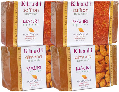 

Khadi Mauri Almond & Saffron Soaps Twin Pack of 4 Herbal Ayurvedic Natural(500 g, Pack of 4)