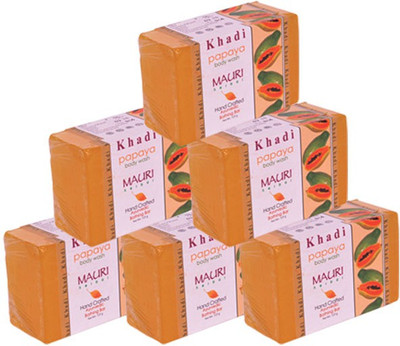 

Khadi Mauri Papaya Soap - Pack of 6 - Premium Handcrafted Herbal(750 g, Pack of 6)