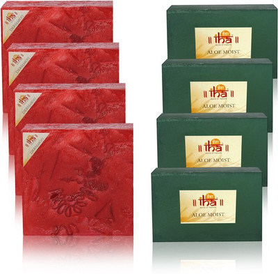 

IHA Ayurvedic Aloe Moist & Dermasoft Rose Soap Pack of 8 Herbal Natural(900 g, Pack of 8)