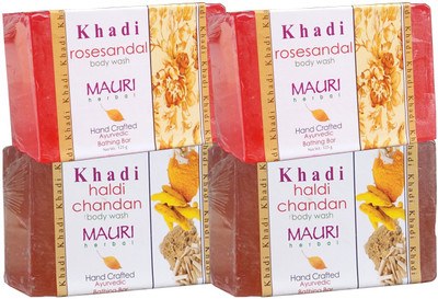 

Khadi Mauri Haldi Chandan & Rose Sandal Soaps Twin Pack of 4 Herbal Ayurvedic Natural(500 g, Pack of 4)