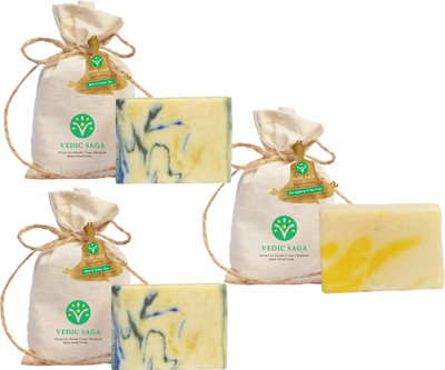 

Vedic Saga Pack of 3, Combo Handmade Soap : Mint & Green Tea 2 and Shampoo Bar : Eucalyptus & Tea Tree(300 g, Pack of 3)