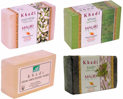 

Khadi Mauri Jasmine Khas Aloe-Vera Basil Soaps - Combo Pack of 4 - Premium Handcafted Herbal(500 g, Pack of 4)