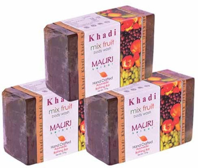 

Khadi Mauri Mix Fruit Soap - Pack of 3 - Premium Handcafted Herbal(375 g, Pack of 3)