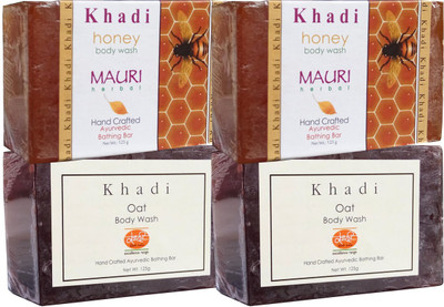 

Khadi Mauri Oat & Honey Soaps Twin Pack of 4 Herbal Ayurvedic Natural(500 g, Pack of 4)