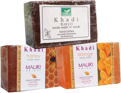 

Khadi Mauri Honey Orange Basil Soaps Pack of 3 Herbal Ayurvedic Natural(375 g, Pack of 3)