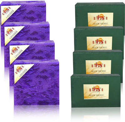 IHA Ayurvedic Aloe Moist & Lavender Soap Pack of 8 Herbal Natural(900 g, Pack of 8)
