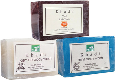 

Khadi Mauri Jasmine Mint Oat Soaps Pack of 3 Herbal Ayurvedic Natural(375 g, Pack of 3)