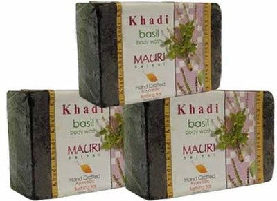 

Khadi Mauri Basil(Tulsi) Soap - Pack of 3 - Premium Handcafted Herbal(375 g, Pack of 3)