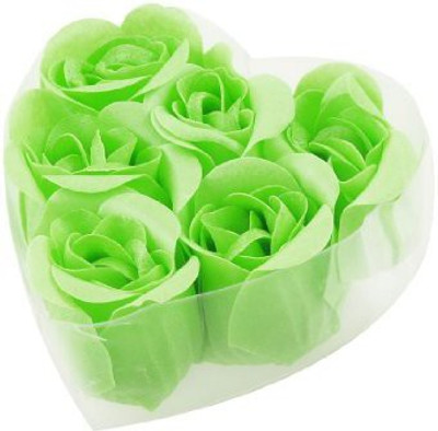 

Rosallini 6 Pcs Bathroom Green Scented Bath Soap Rose Petal in Heart Box(30 g)