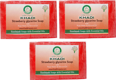 

Khadi Herbal NaturalStrawberry Glycerine Soap With Rose Water & Almond Oil Pack Of 3(375 g, Pack of 3)