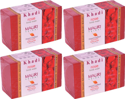 

Khadi Mauri Rose Soap - Pack of 4 - Premium Handcrafted Herbal(125 g, Pack of 4)