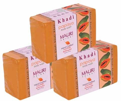 

Khadi Mauri Papaya Soap - Pack of 3 - Premium Handcafted Herbal(375 g, Pack of 3)