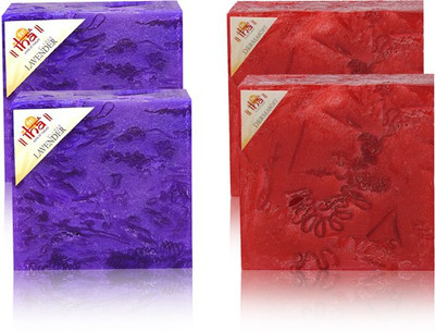 

IHA Ayurvedic Lavender & Dermasoft Rose Soap Double Pack of 4 Herbal Natural(500 g, Pack of 4)