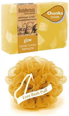

BodyHerbals Glow Soap, Hand Made Sandal Turmeric Bathing Bar with Natural Chunks(100 g)