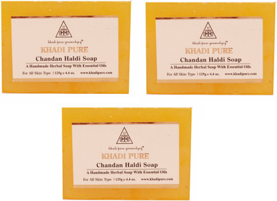 

Khadi Pure Natural Handmade Pure Chandan haldi Soap with Essential Oil 125g(375 g, Pack of 3)