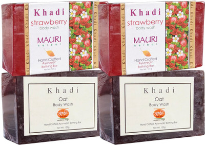 

Khadi Mauri Oat & Strawberry Soaps Twin Pack of 4 Herbal Ayurvedic Natural(500 g, Pack of 4)