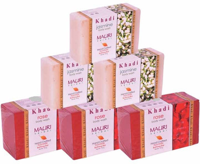

Khadi Mauri Rose & Jasmine Triple Pack Soaps - Combo Pack of 6 - Premium Handcafted Herbal(750 g, Pack of 6)