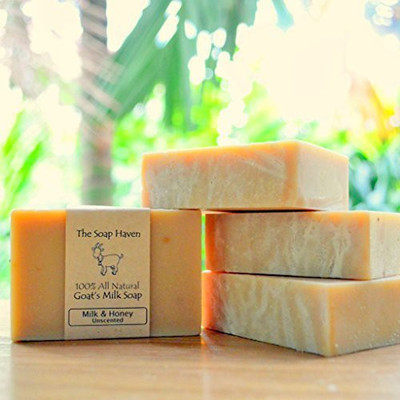 

The Soap Haven Handmade Goat's Milk and Honey Soap - 100% All Natural Fragrance Free (4 Bar Pack). Wonderful for Eczema Psoriasis sensitive skin and all skin types. SLS Free NO Sulfates NO Parabens NO Preservatives NO harmful crap. - Made in USA.(410 g, P