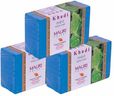

Khadi Mauri Mint Soap - Pack of 3 - Premium Handcafted Herbal(375 g, Pack of 3)