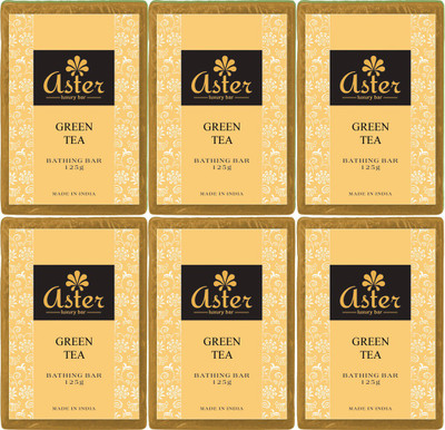 Aster Luxury Green Tea Premium Bathing Bar - Set of 6(750 g, Pack of 6)