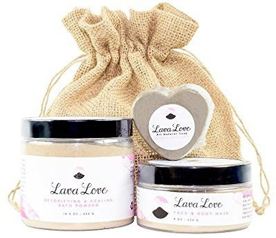 Lava Love Face and Body Mask with Bath Powder Spa Kit with FREE Grey Heart soap(80 g)