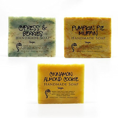

Wink Cinnamon Almond Cookie Cypress & Berries and Pumpkin Pie Muffin Handmade Soap - Limited Edition Holiday Gift Set (Vegan Organic 100% Natural Essential Oils)(380 g, Pack of 3)