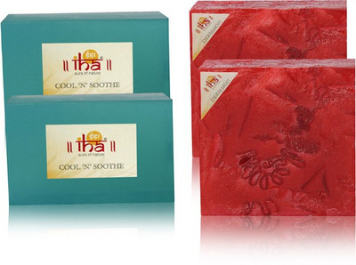 

IHA Ayurvedic Cool N Soothe & Dermasoft Rose Soap Double Pack of 4 Herbal Natural(450 g, Pack of 4)