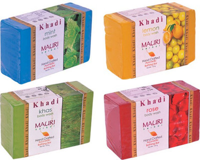 

Khadi Mauri Mint Lemon Khas & Rose - Refreshing Soap Pack of 4 - Premium Handcrafted Herbal(500 g, Pack of 4)
