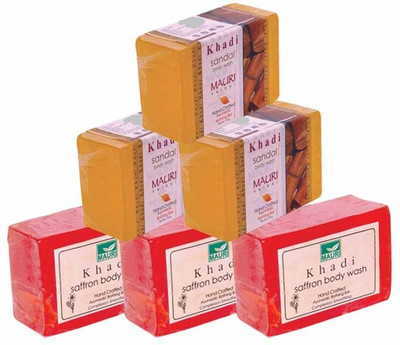 

Khadi Mauri Saffron & Sandal Triple Pack Soaps - Combo Pack of 6 - Premium Handcafted Herbal(750 g, Pack of 6)