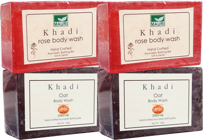 

Khadi Mauri Oat & Rose Soaps Twin Pack of 4 Herbal Ayurvedic Natural(500 g, Pack of 4)
